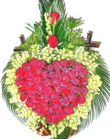 55 red roses, green, basket (ID: HV-NH-N-5326) 