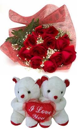 Bouquet of 12 roses, 2 small bears HV-NH-L-367 (ID: HV-NH-L-367) 