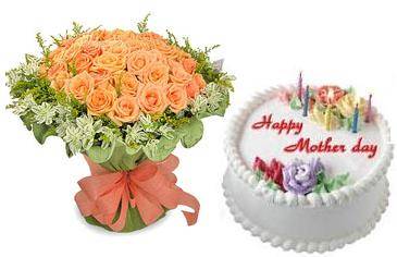 Bouquet of 50 roses, a cream cake (ID: HV-M-4005) 